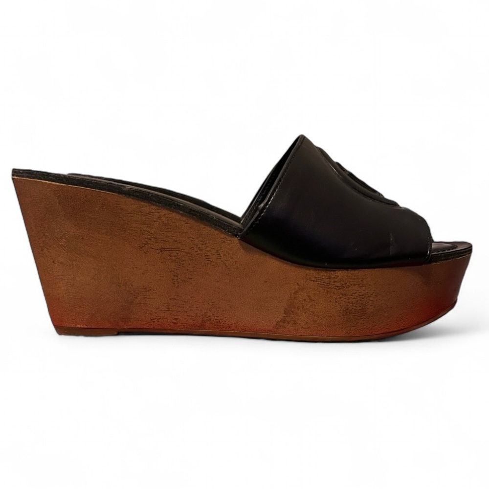 Tommy Hilfiger Black Wooden Wedge Sandals